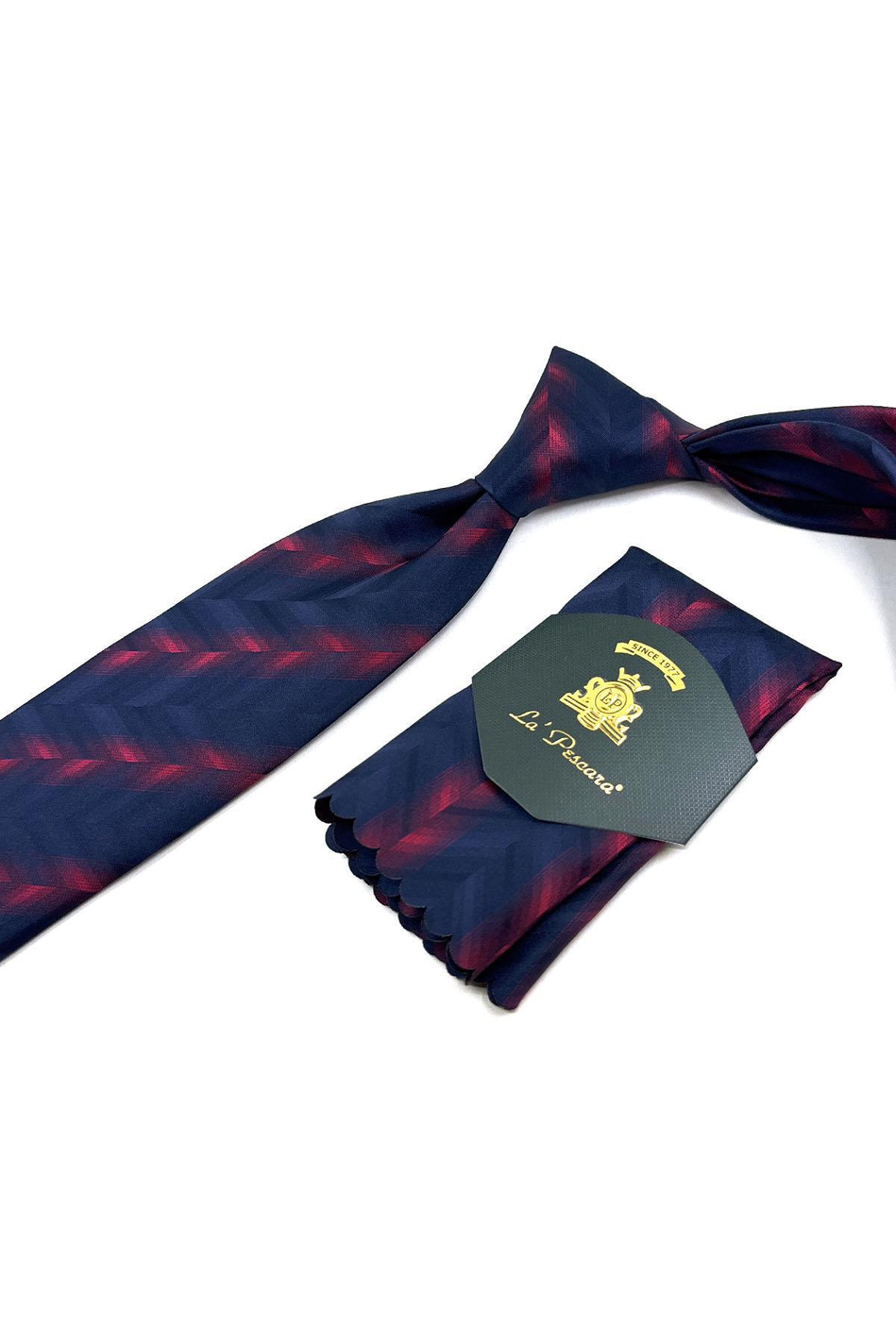 Lacivert Motif Desen Mendilli Klasik Kravat KK11328