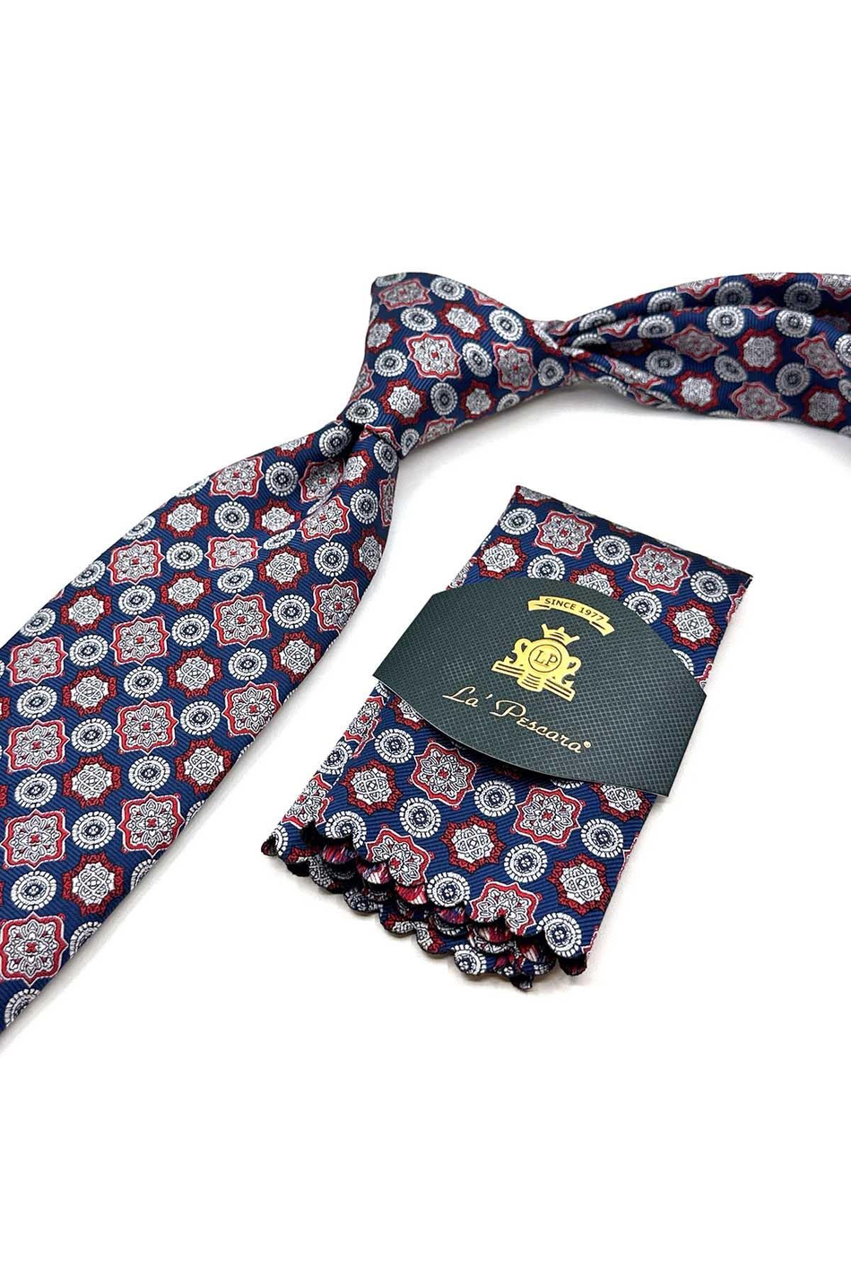 Lacivert Motif Desen Mendilli Klasik Kravat KK12974