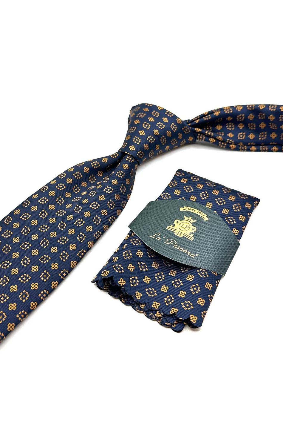 Lacivert Motif Desen Mendilli Klasik Kravat KK12982