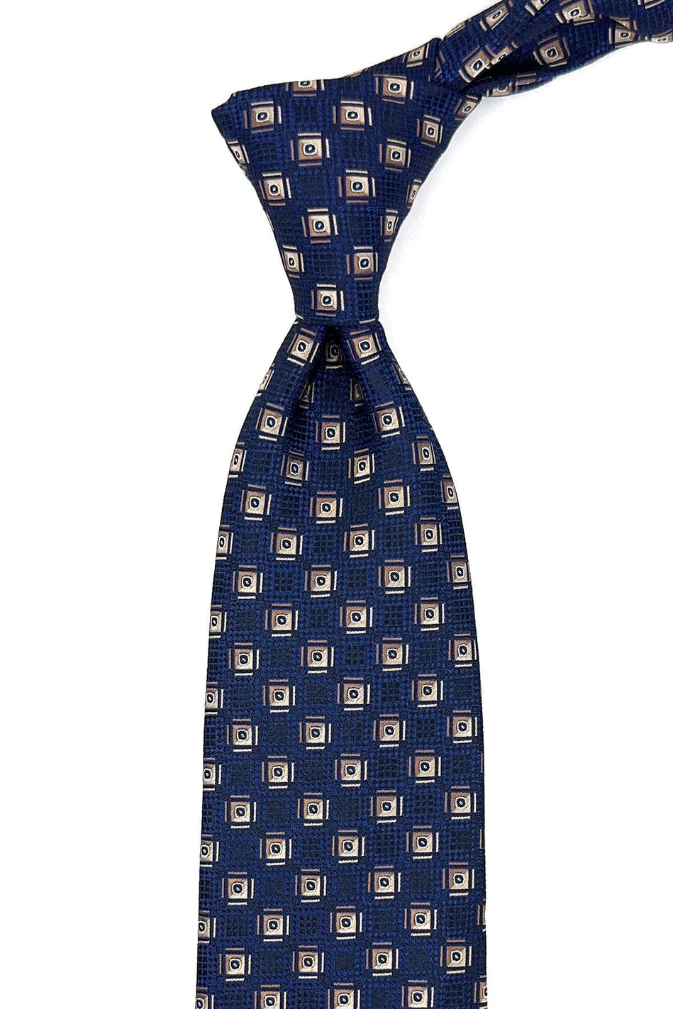 Lacivert Motif Desen Mendilli Klasik Kravat KK11060