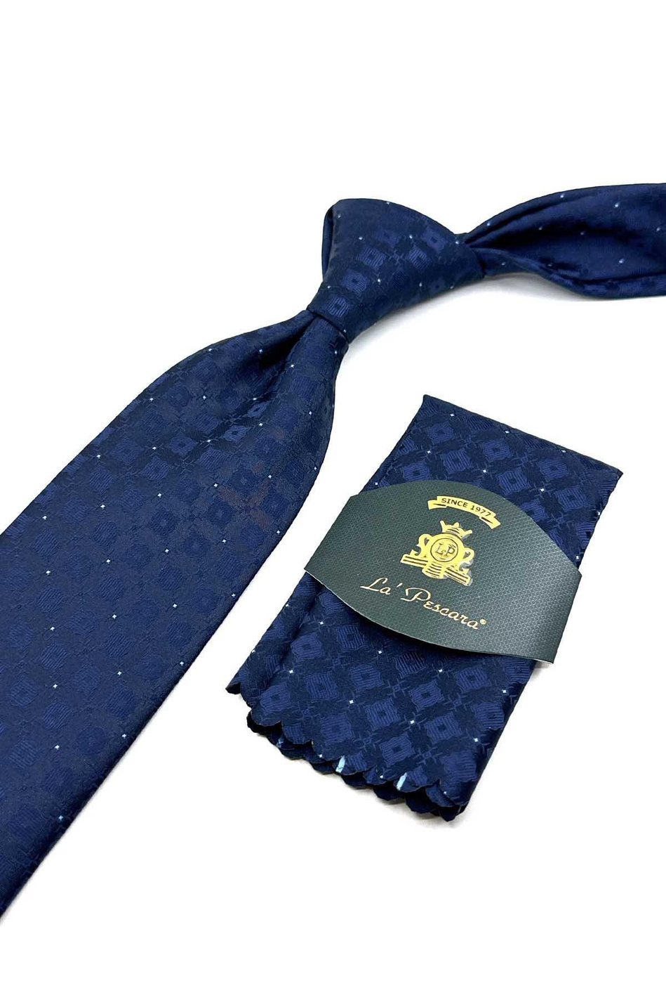 Lacivert Motif Desen Mendilli Klasik Kravat KK12574