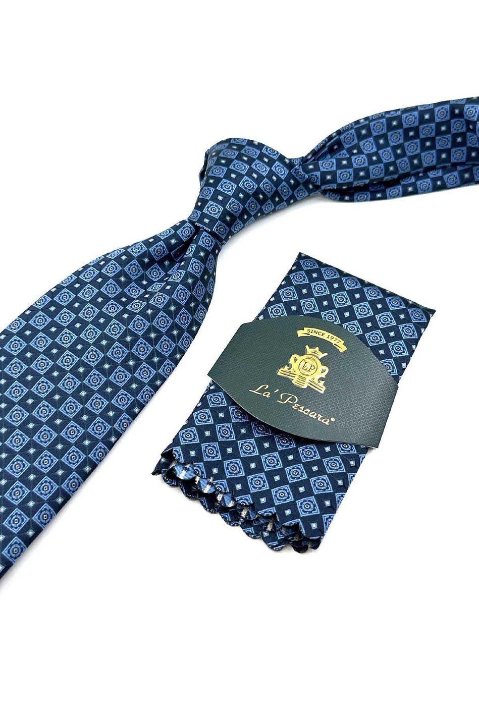 Lacivert Motif Desen Mendilli Klasik Kravat KK12606