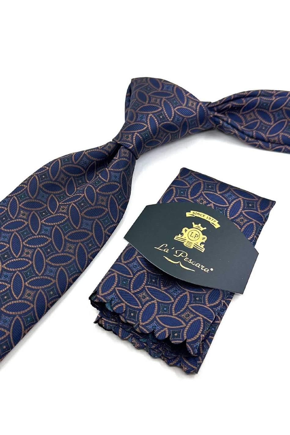 Lacivert Motif Desen Mendilli Klasik Kravat KK13988