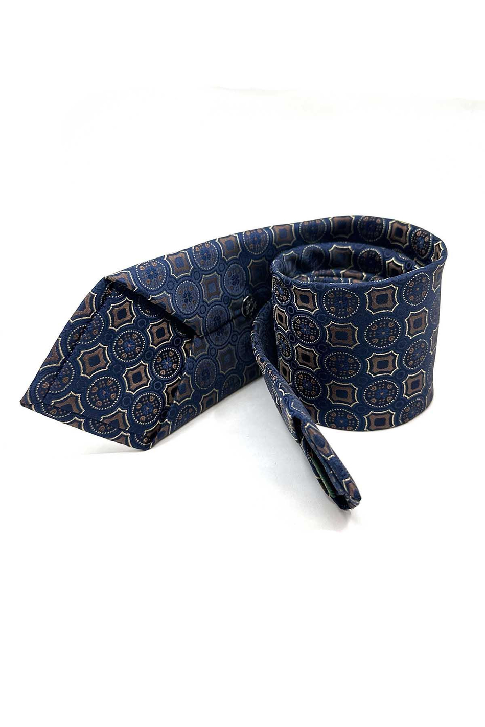 Lacivert Motif Desen Mendilli Klasik Kravat KK12958