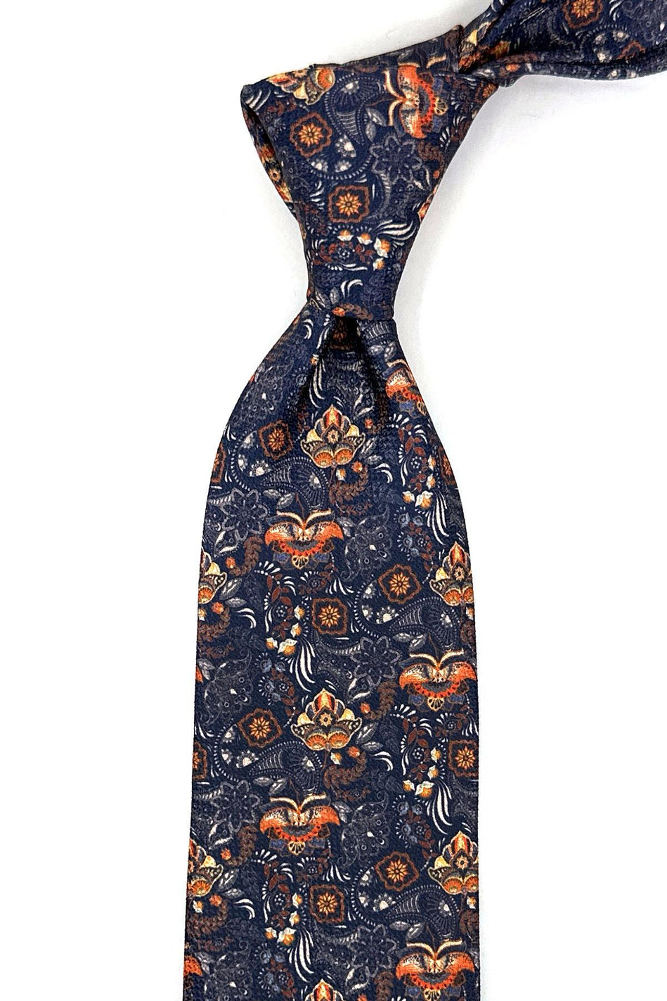 Lacivert Motif Desen Mendilli Klasik Kravat KK11949