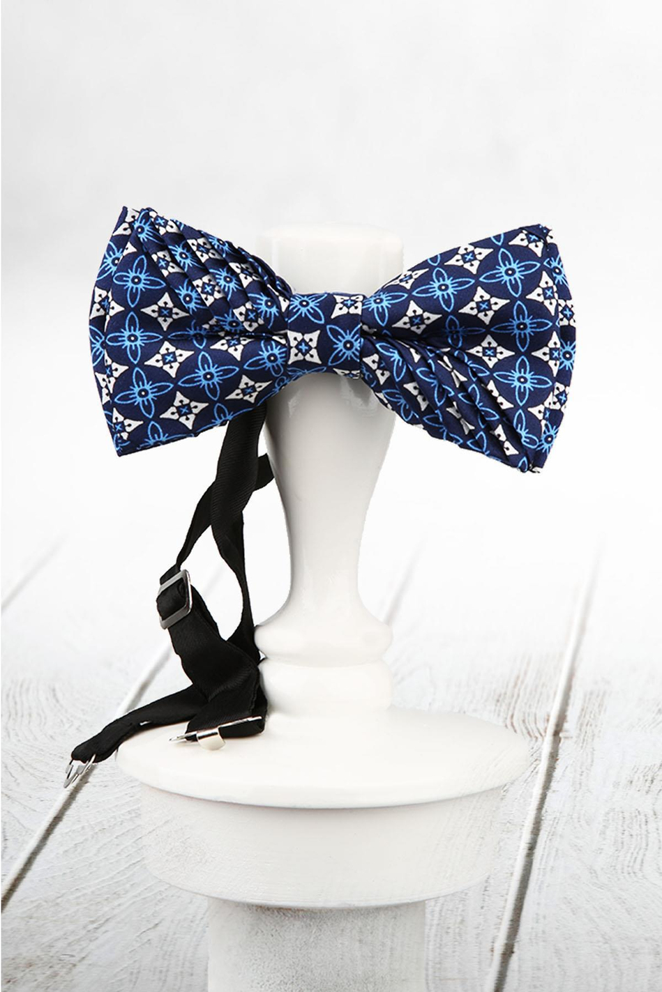 Lacivert Motif Desen Pilise İpek Papyon ESB28