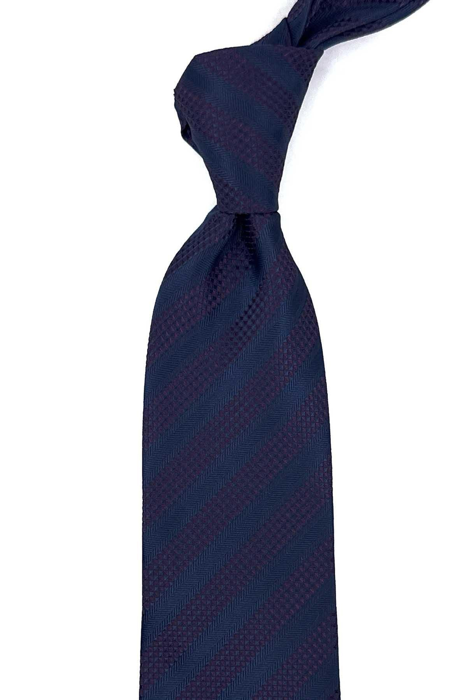 Lacivert - Mürdüm Çizgi Desen Mendilli Klasik Kravat KK12311