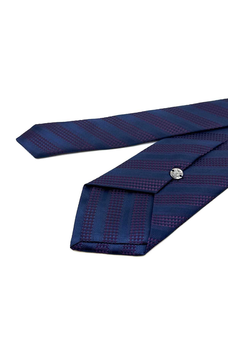 Lacivert - Mürdüm Çizgi Desen Mendilli Klasik Kravat KK12311
