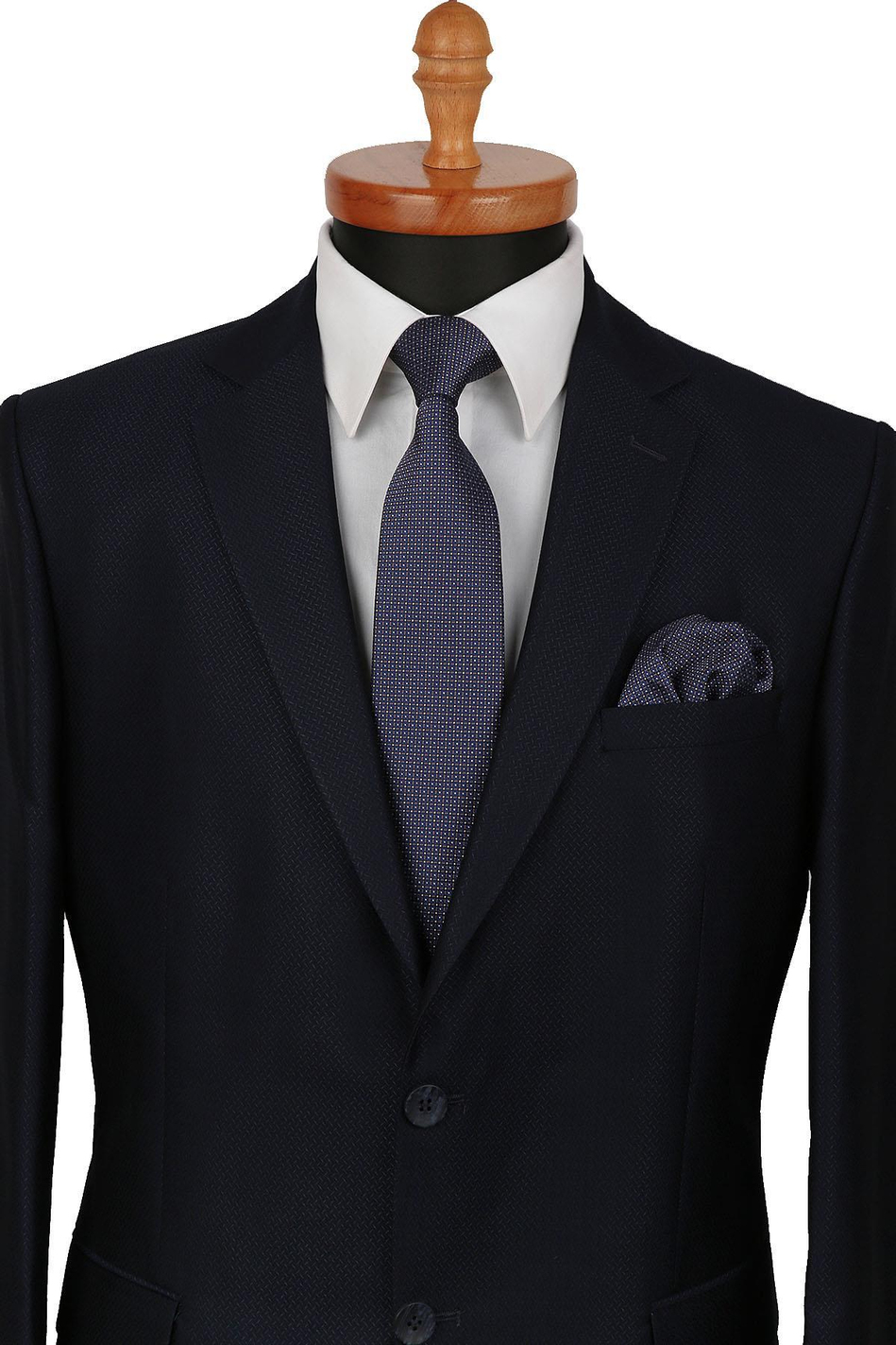 Lacivert Nokta Desen Mendilli Klasik Kravat KK9382