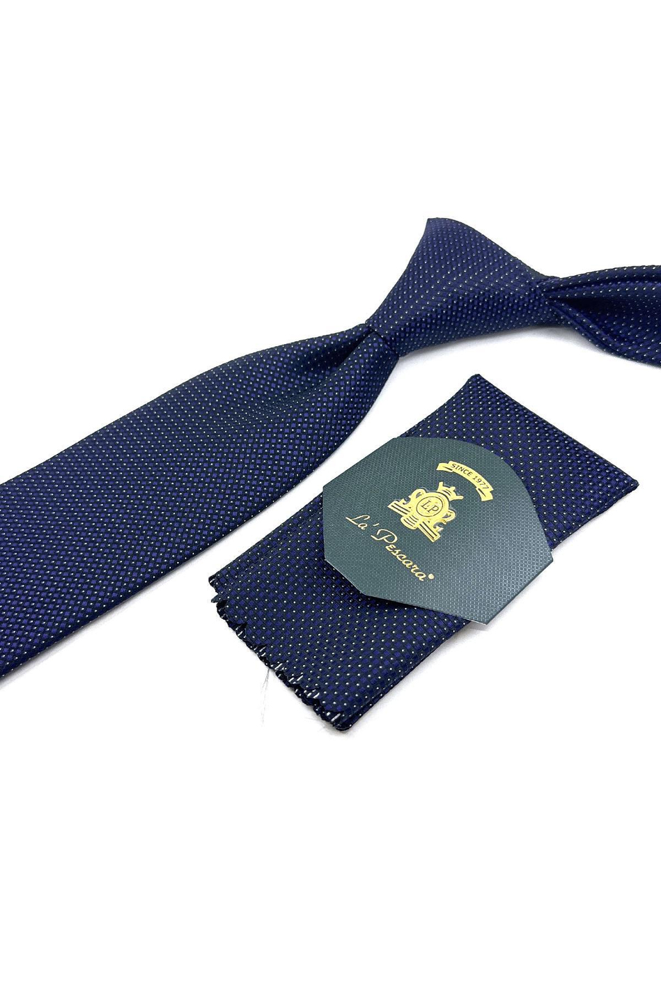 Lacivert Nokta Desen Mendilli Klasik Kravat KK11888