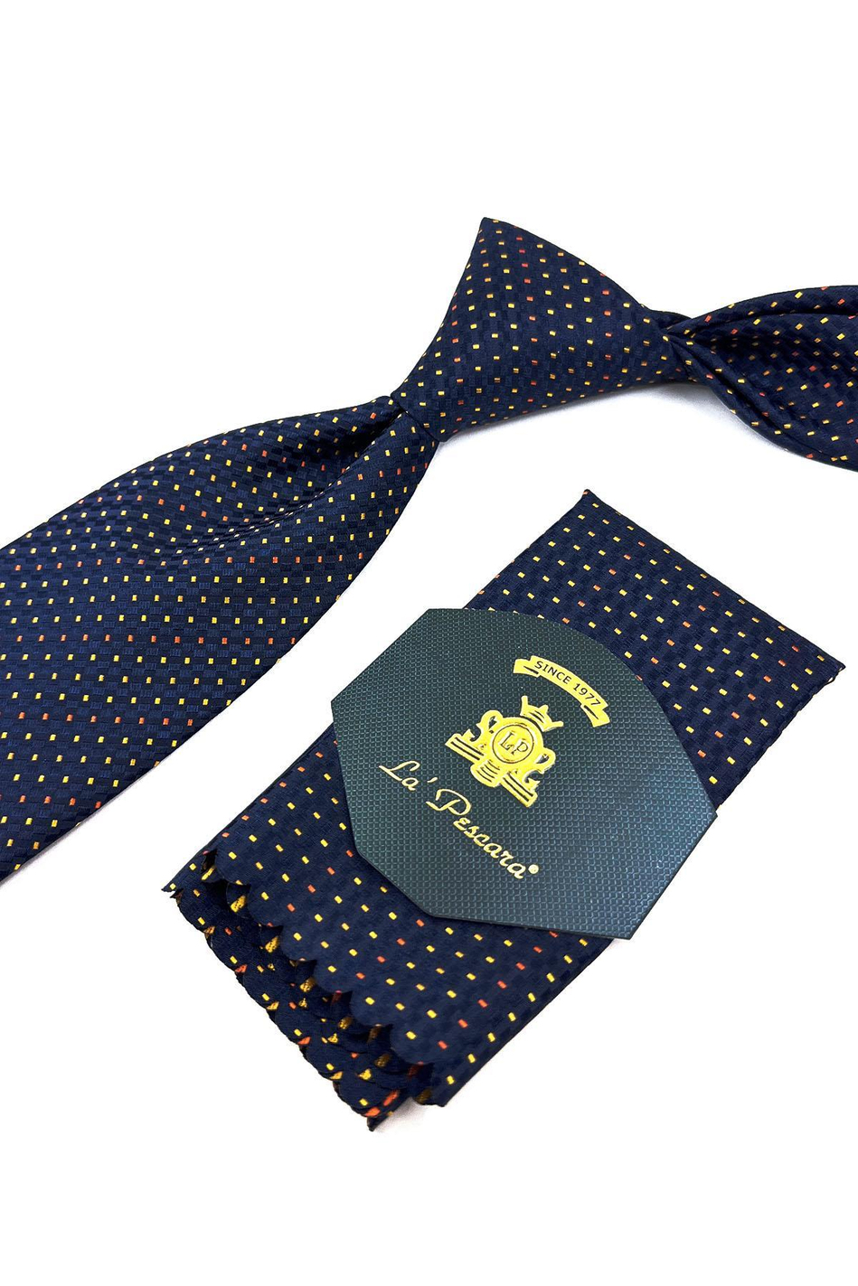 Lacivert  Nokta Desen Mendilli Klasik Kravat KK11397