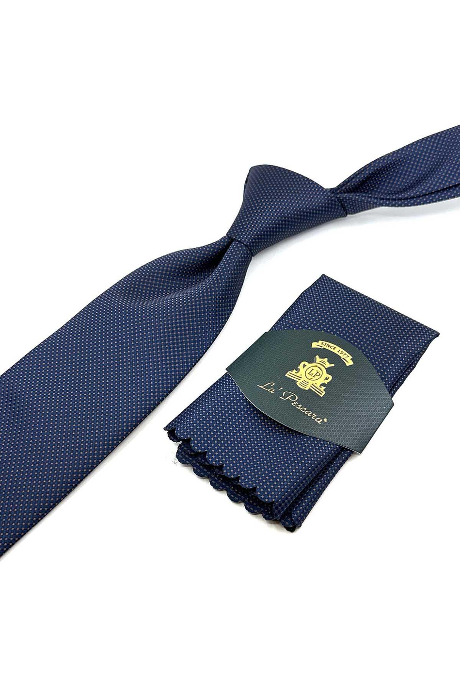 Lacivert Nokta Desen Mendilli Klasik Kravat KK12394