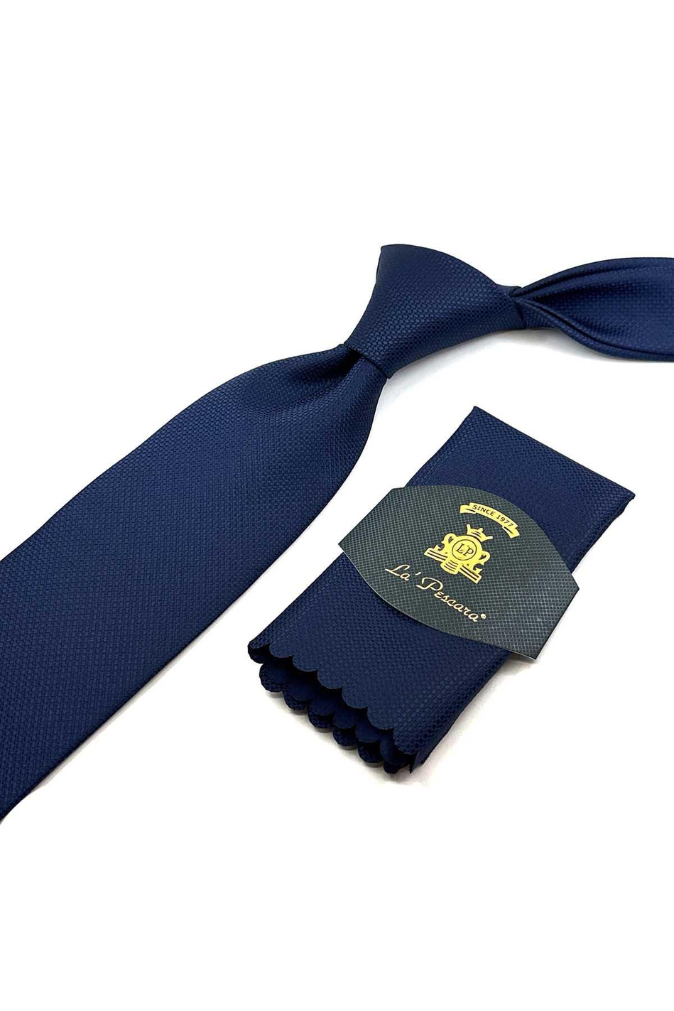 Lacivert Nokta Desen Mendilli Klasik Kravat KK12402