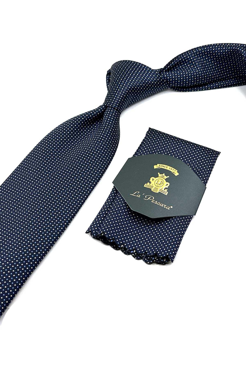 Lacivert Nokta Desen Mendilli Klasik Kravat KK12596