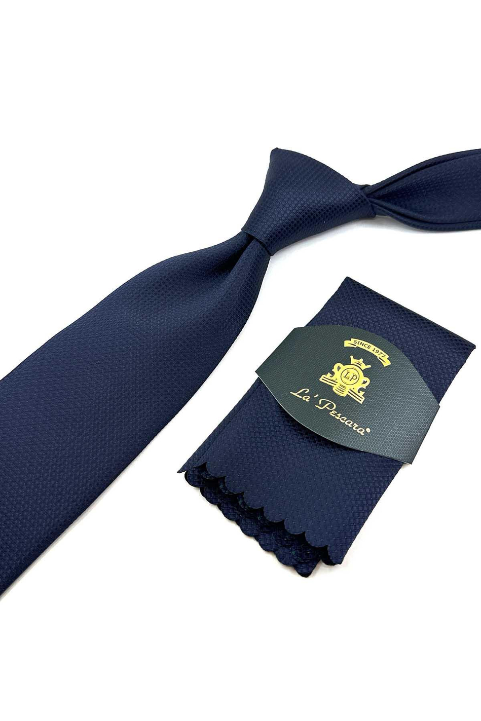 Lacivert Nokta Desen Mendilli Klasik Kravat KK12336