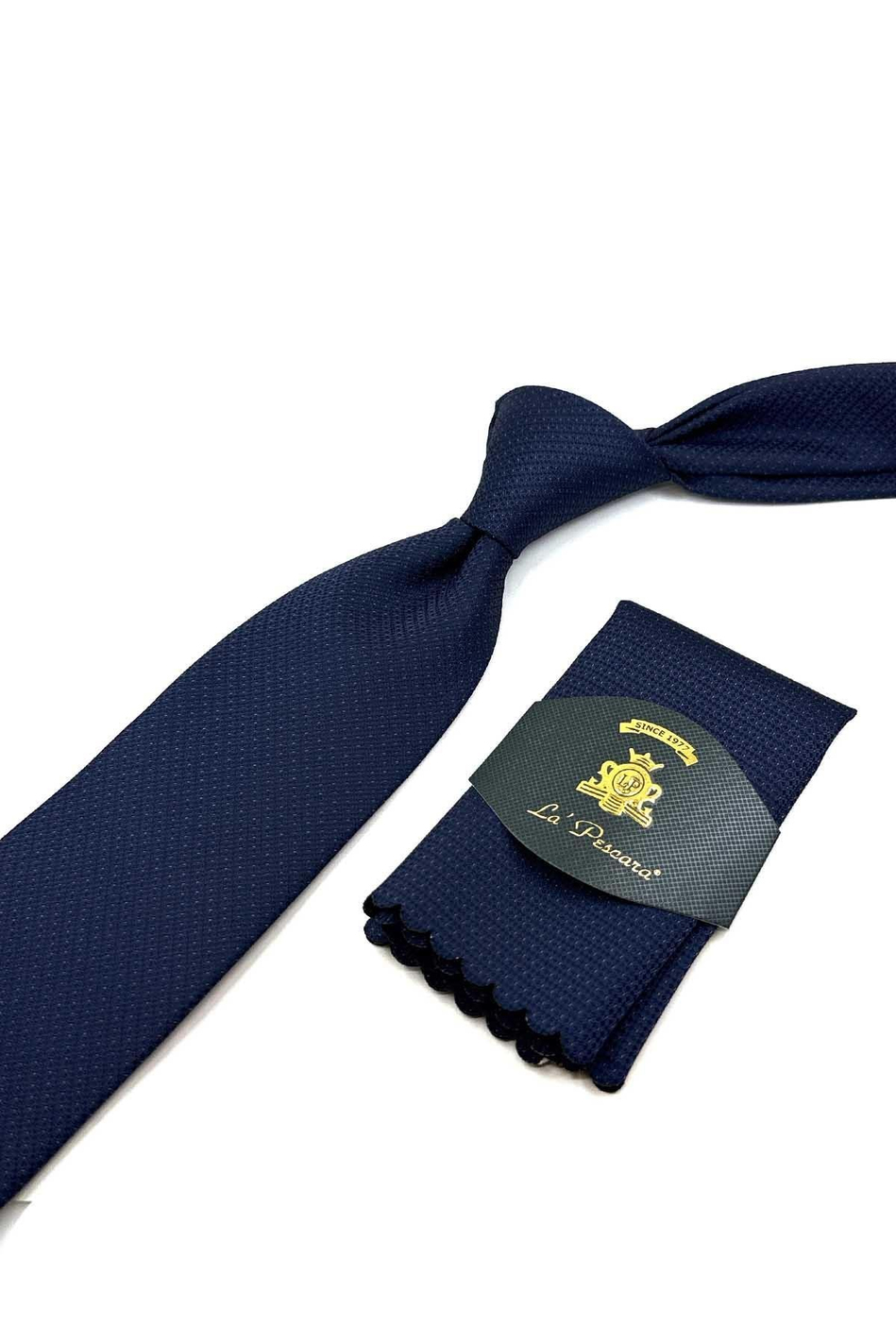 Lacivert Nokta Desen Mendilli Klasik Kravat KK12504