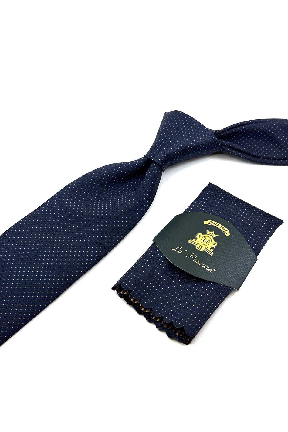 Lacivert Nokta Desen Mendilli Klasik Kravat KK12338