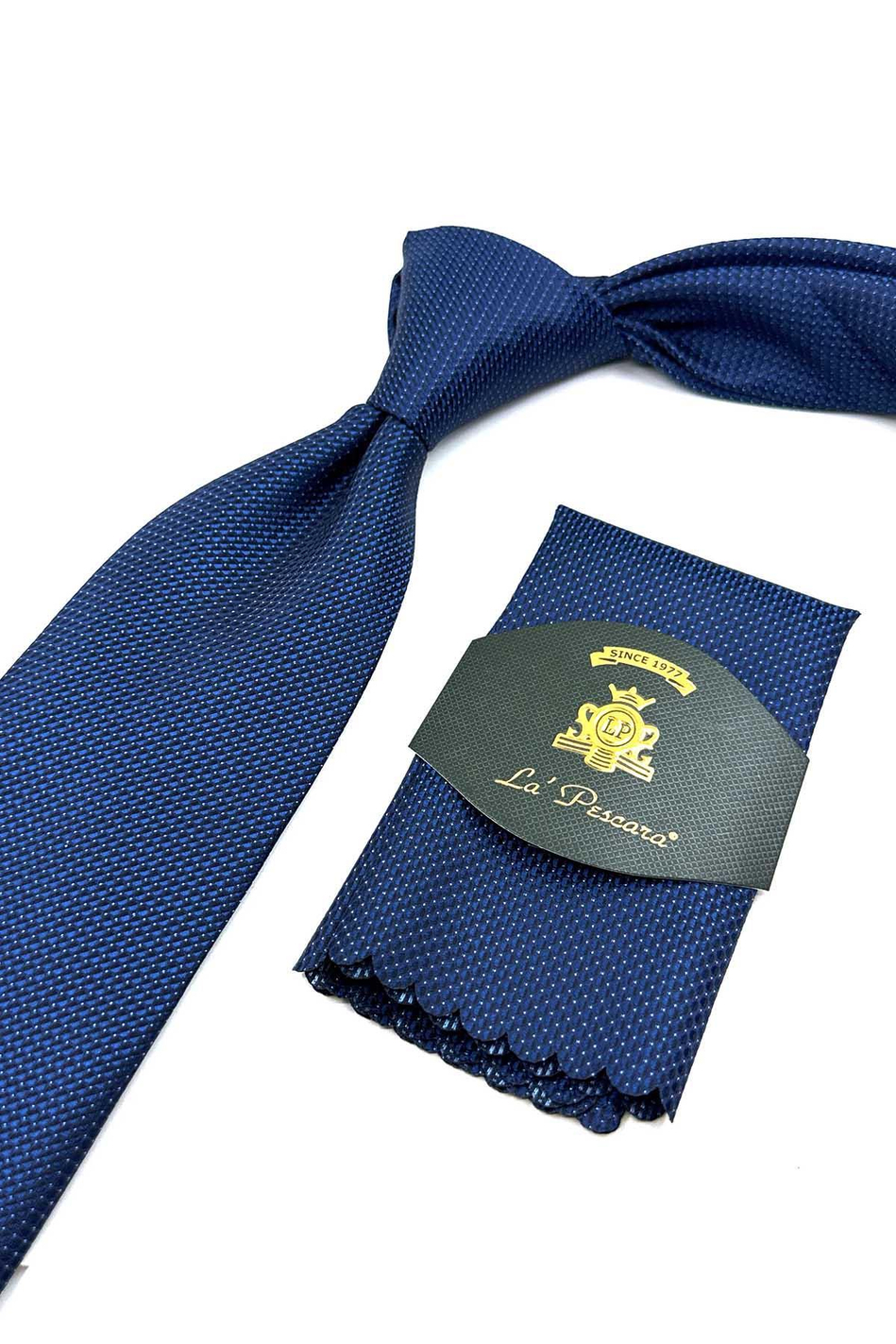 Lacivert Nokta Desen Mendilli Klasik Kravat KK12536