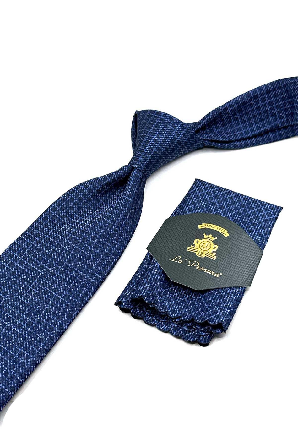 Lacivert Nokta Desen Mendilli Klasik Kravat KK12586