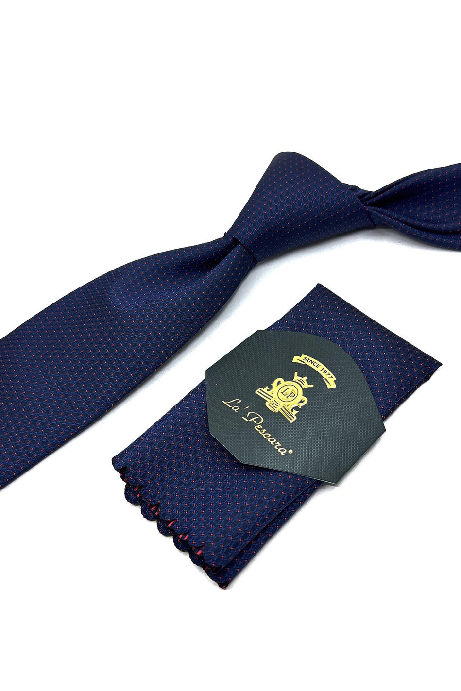 Lacivert Nokta Desen Mendilli Klasik Kravat KK11672