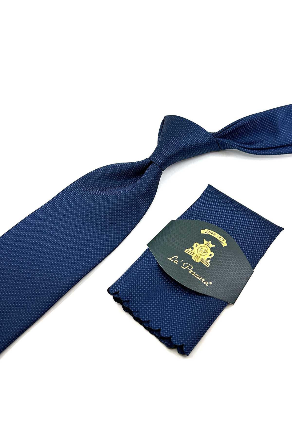 Lacivert Nokta Desen Mendilli Klasik Kravat KK12405