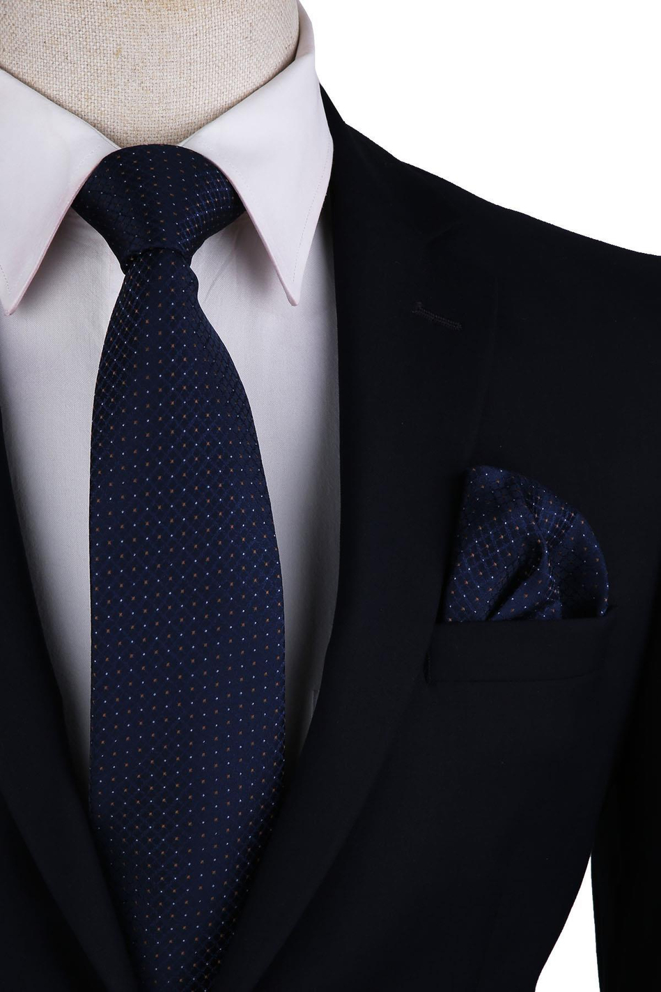 Lacivert Nokta Desen Mendilli Klasik Kravat KK10422