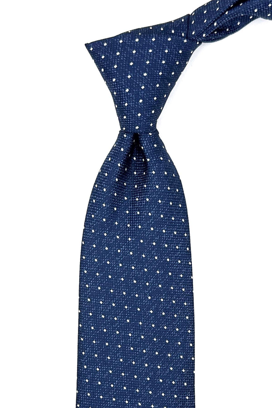 Lacivert Nokta Desen Mendilli Klasik Kravat KK11103