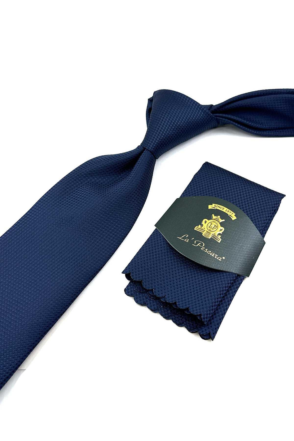 Lacivert Nokta Desen Mendilli Klasik Kravat KK12687