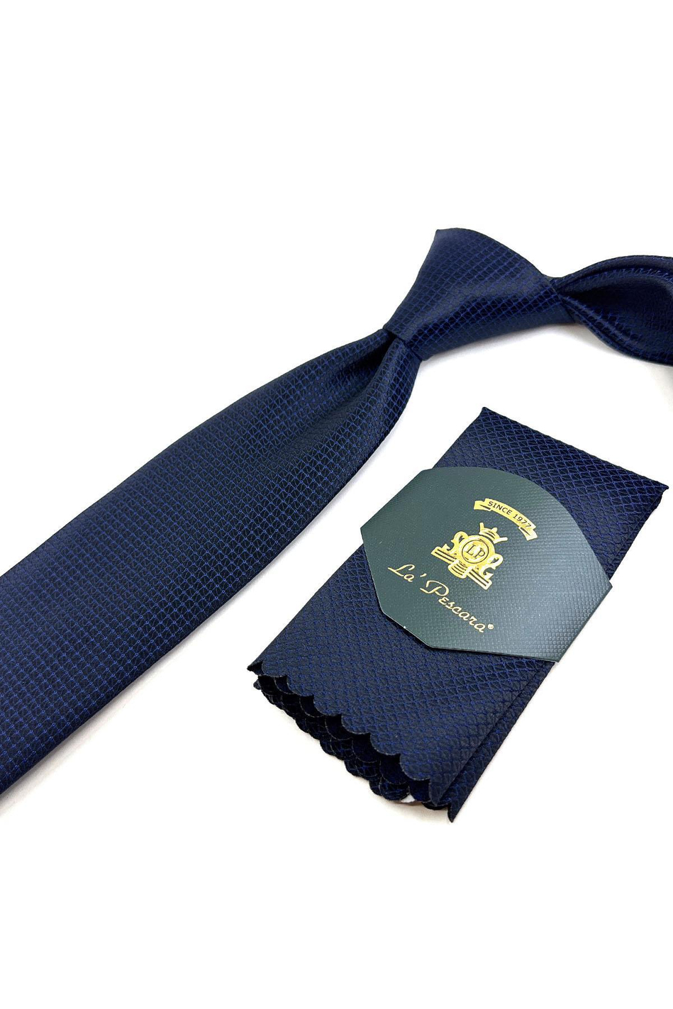 Lacivert Nokta Desen Mendilli Klasik Kravat KK11108
