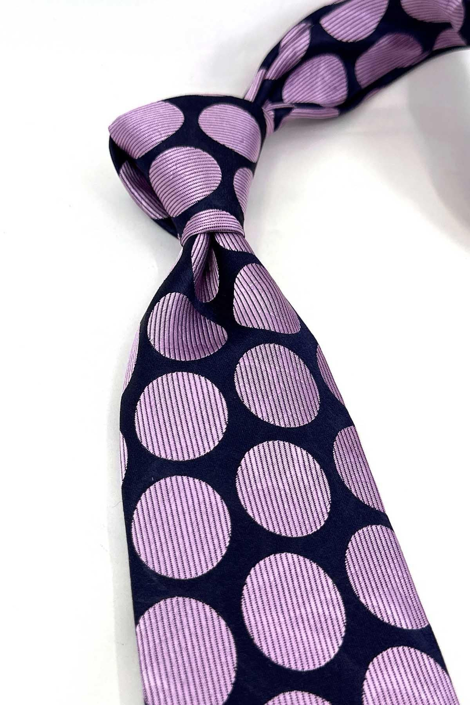Lacivert Pembe Puantiye Desen İtalyan İpek Kravat İK2611