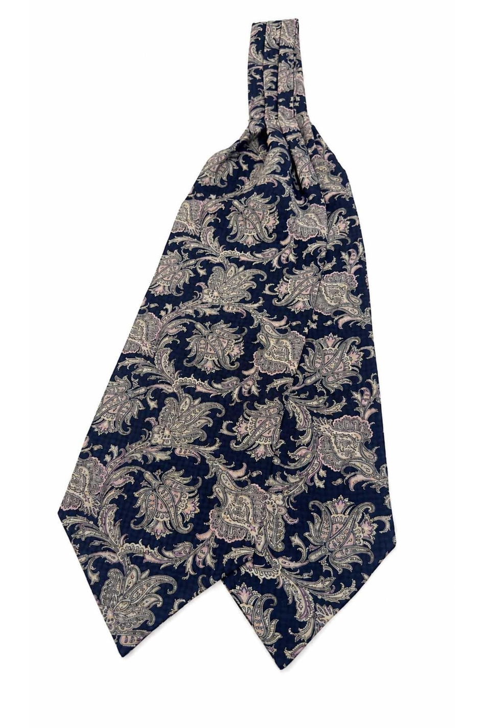 Lacivert Pembe Şal Desen İtalyan İpek Ascot Kravat SAC101