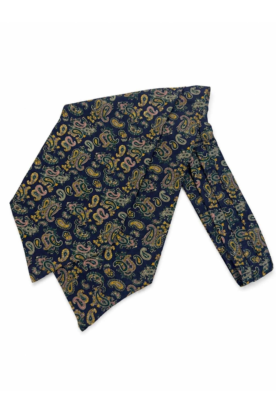Lacivert Pembe Sarı Şal Desen İtalyan İpek Ascot Kravat SAC127