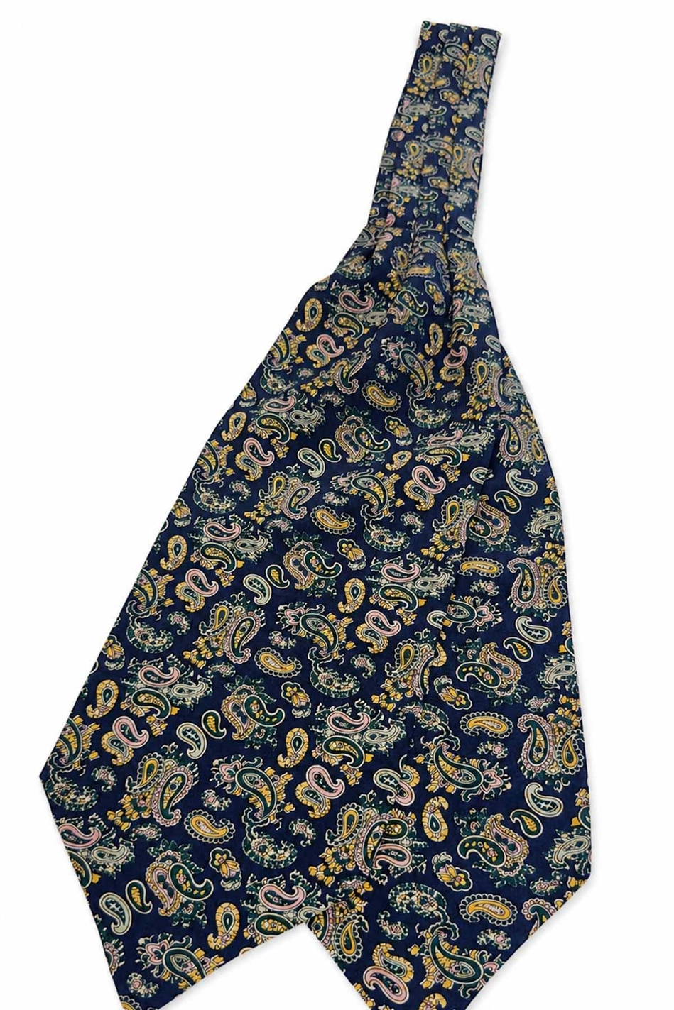 Lacivert Pembe Sarı Şal Desen İtalyan İpek Ascot Kravat SAC127