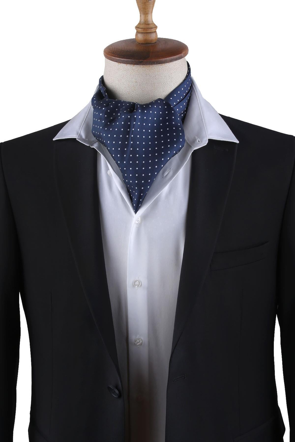 Lacivert Puantiye Desen İpek İtalyan Erkek Ascot K425