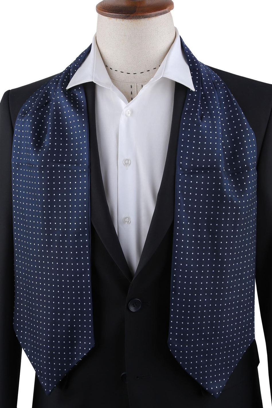 Lacivert Puantiye Desen İpek İtalyan Erkek Ascot K425