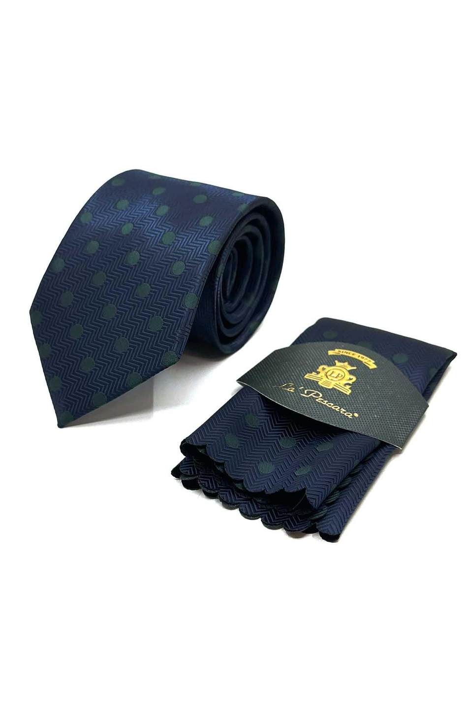 Lacivert Puantiye Desen Mendilli Klasik Kravat KK13100