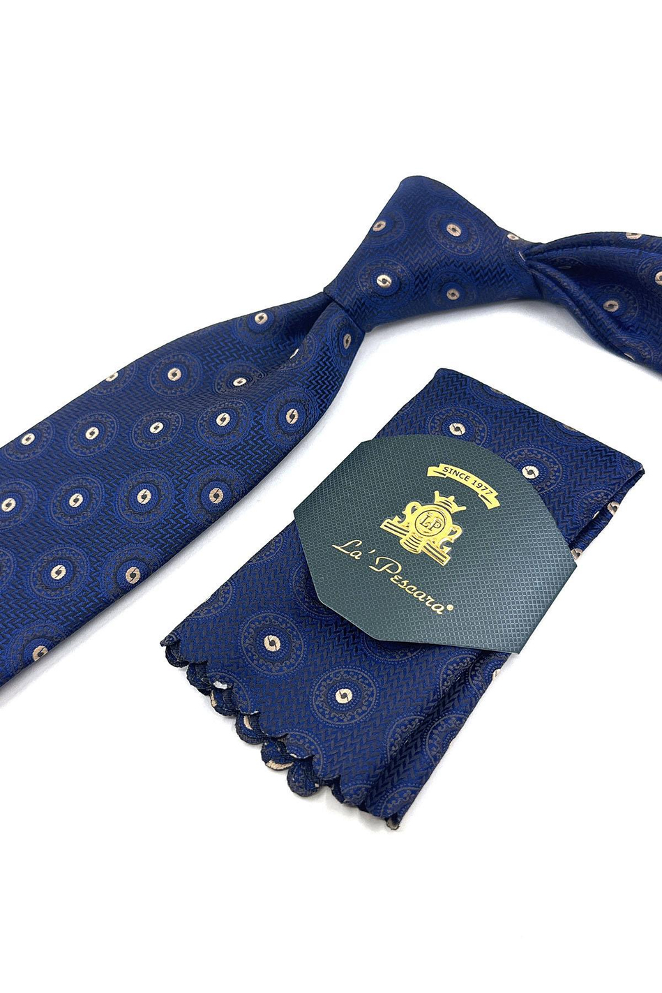 Lacivert Puantiye Desen Mendilli Klasik Kravat KK11808