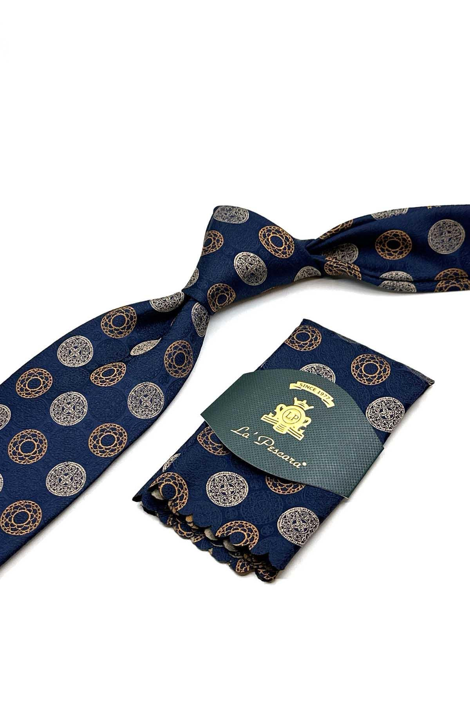 Lacivert Puantiye Desen Mendilli Klasik Kravat KK12989