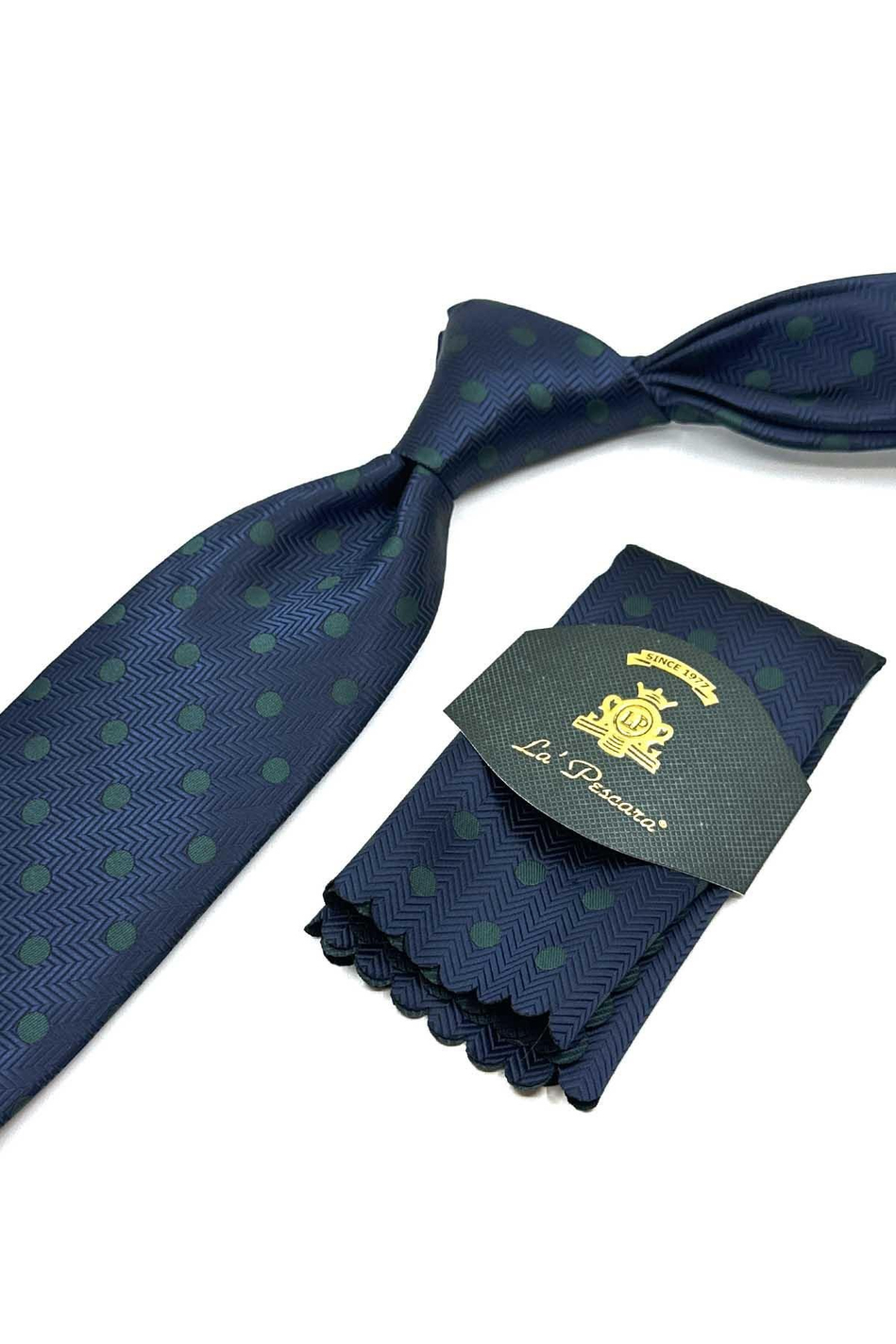 Lacivert Puantiye Desen Mendilli Klasik Kravat KK13100