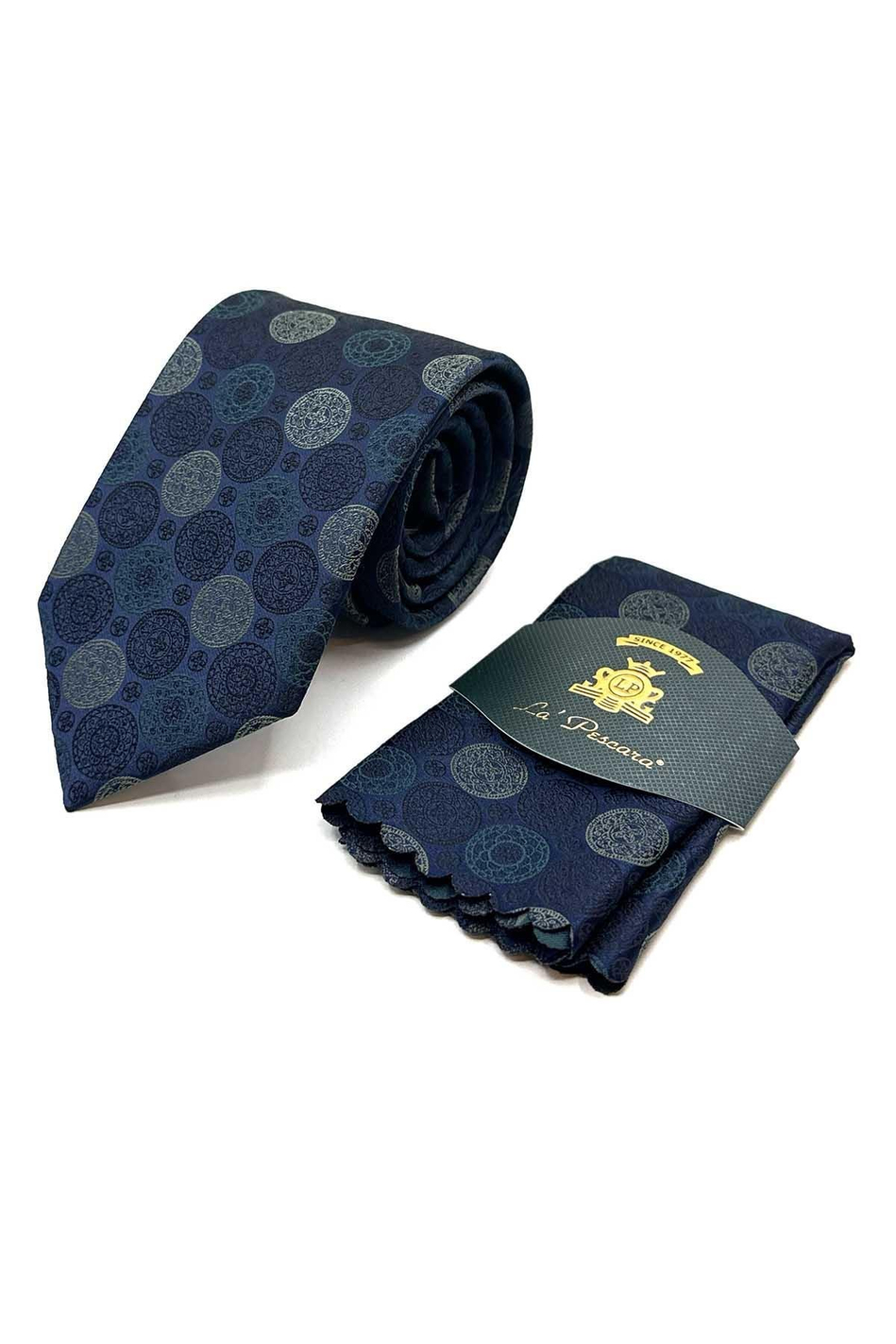 Lacivert Puantiye Desen Mendilli Klasik Kravat KK12993