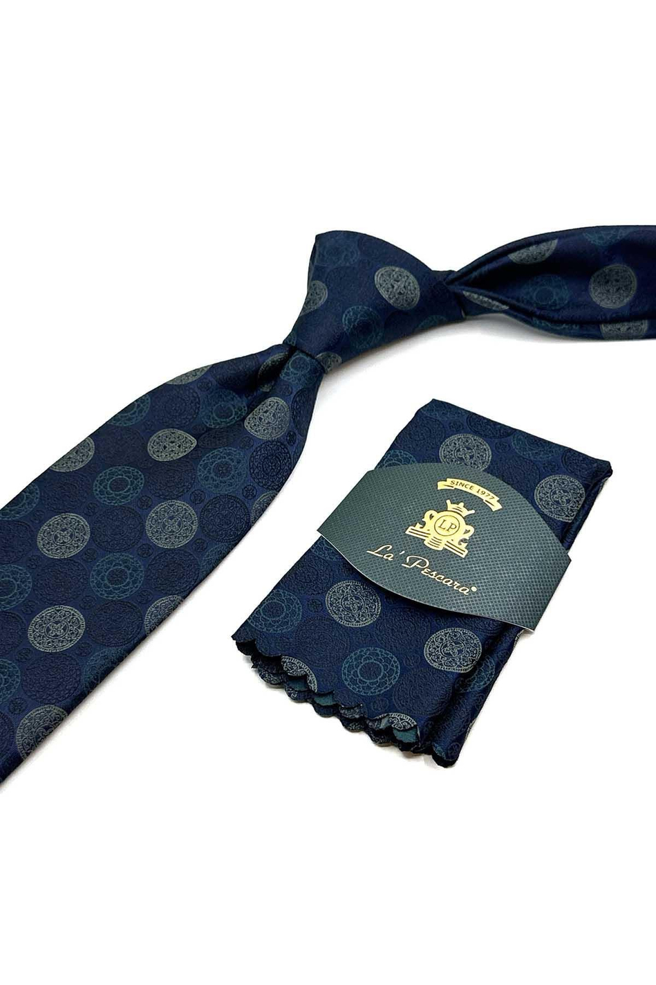 Lacivert Puantiye Desen Mendilli Klasik Kravat KK12993