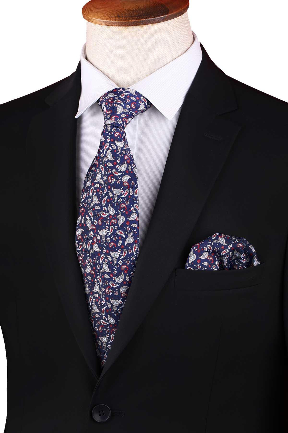 Lacivert Şal Desen Baskılı Mendilli Klasik Kravat KK13343