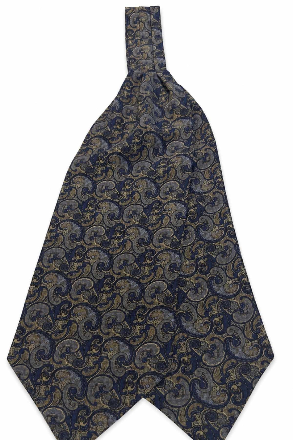 Lacivert Şal Desen İtalyan İpek Ascot Kravat SAC91