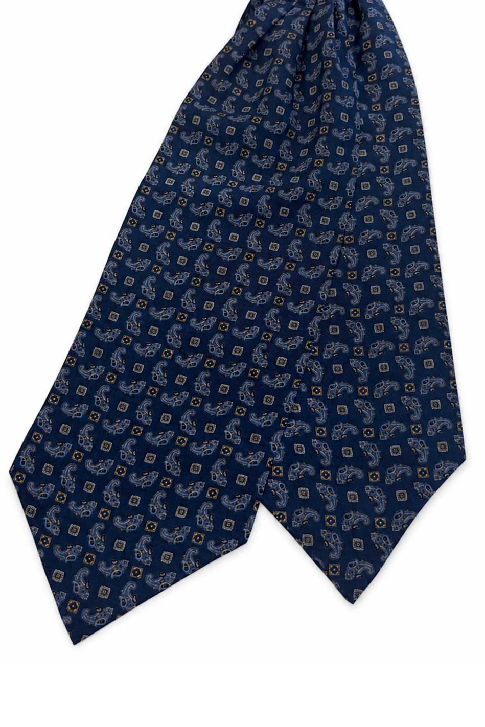 Lacivert Şal Desen İtalyan İpek Ascot Kravat SAC104