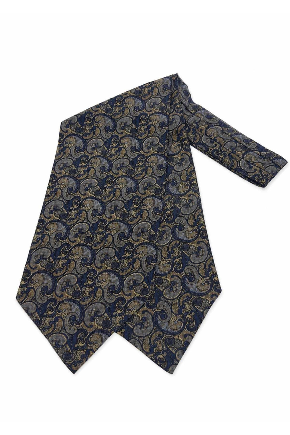 Lacivert Şal Desen İtalyan İpek Ascot Kravat SAC91