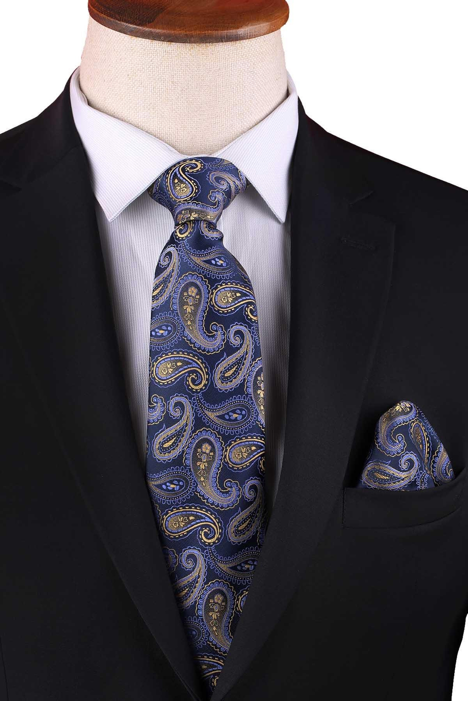 Lacivert Şal Desen Mendilli Klasik Kravat KK13122