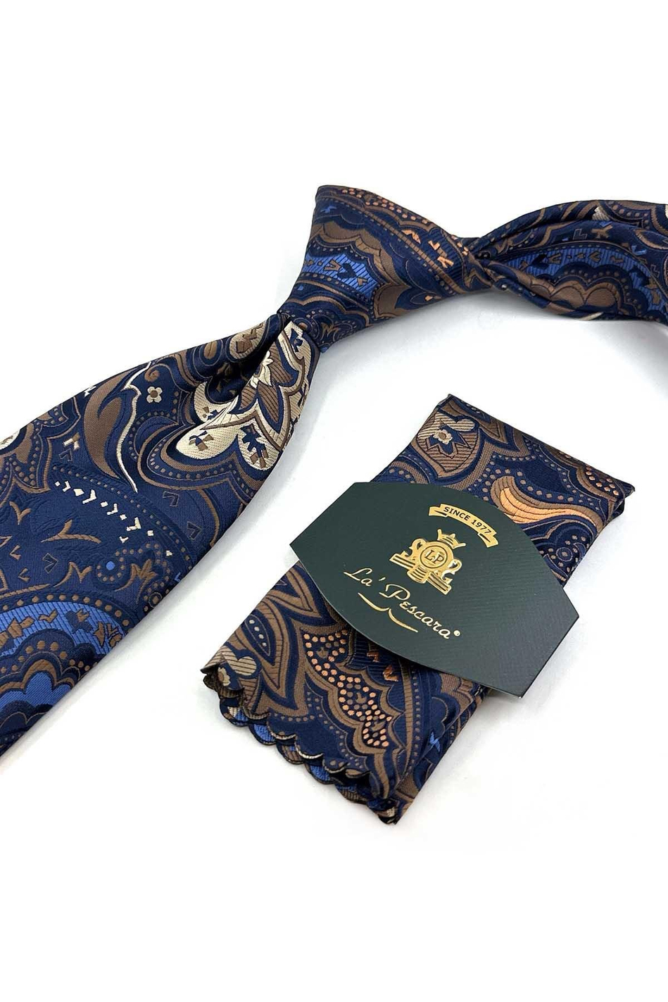 Lacivert Şal Desen Mendilli Klasik Kravat KK13315