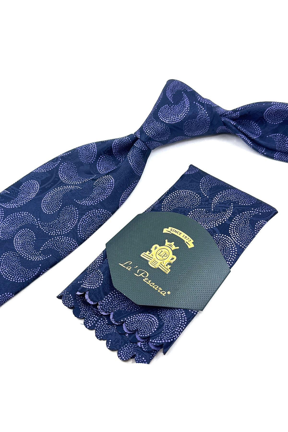Lacivert Şal Desen Mendilli Klasik Kravat KK11853