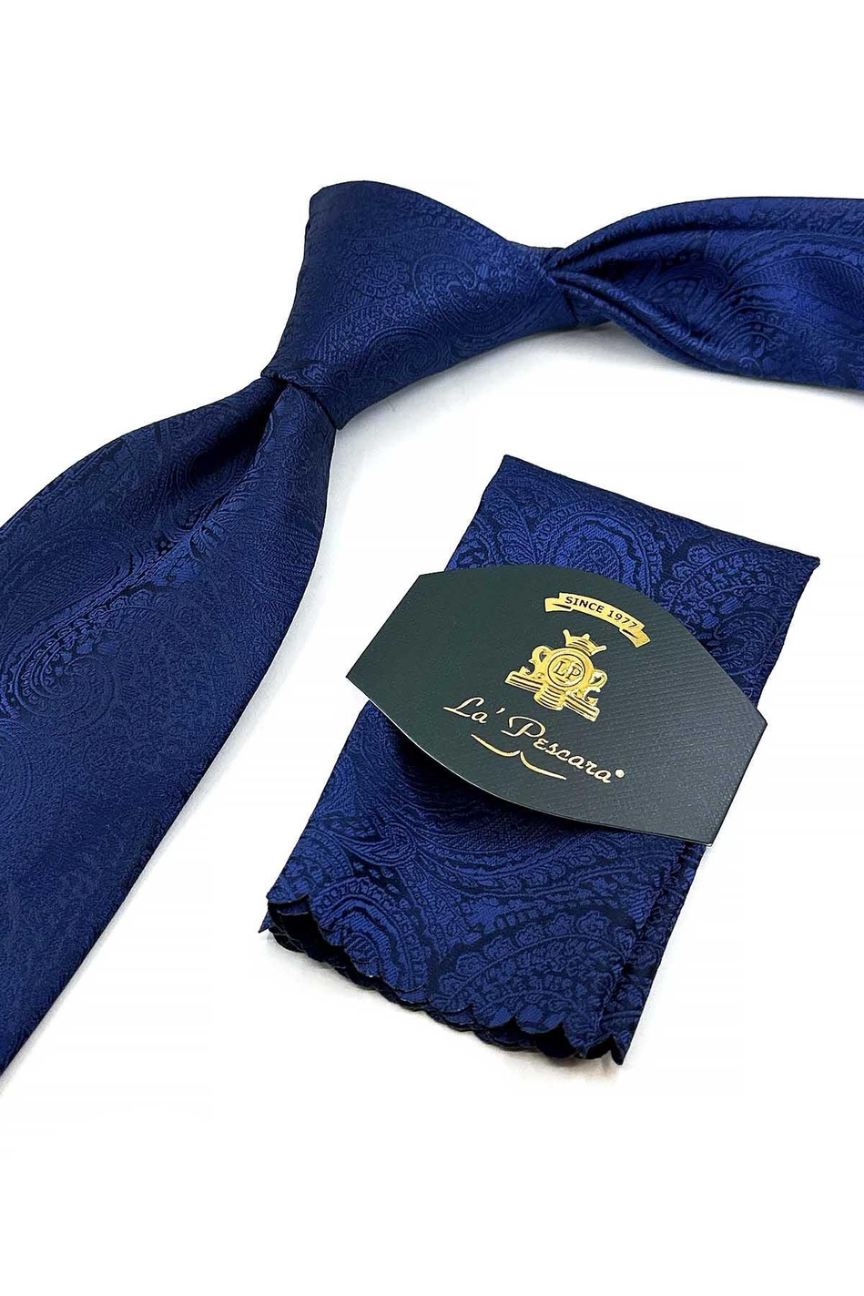 Lacivert Şal Desen Mendilli Klasik Kravat KK13123