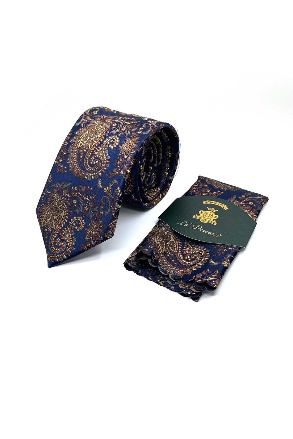 Lacivert Şal Desen Mendilli Klasik Kravat KK13122